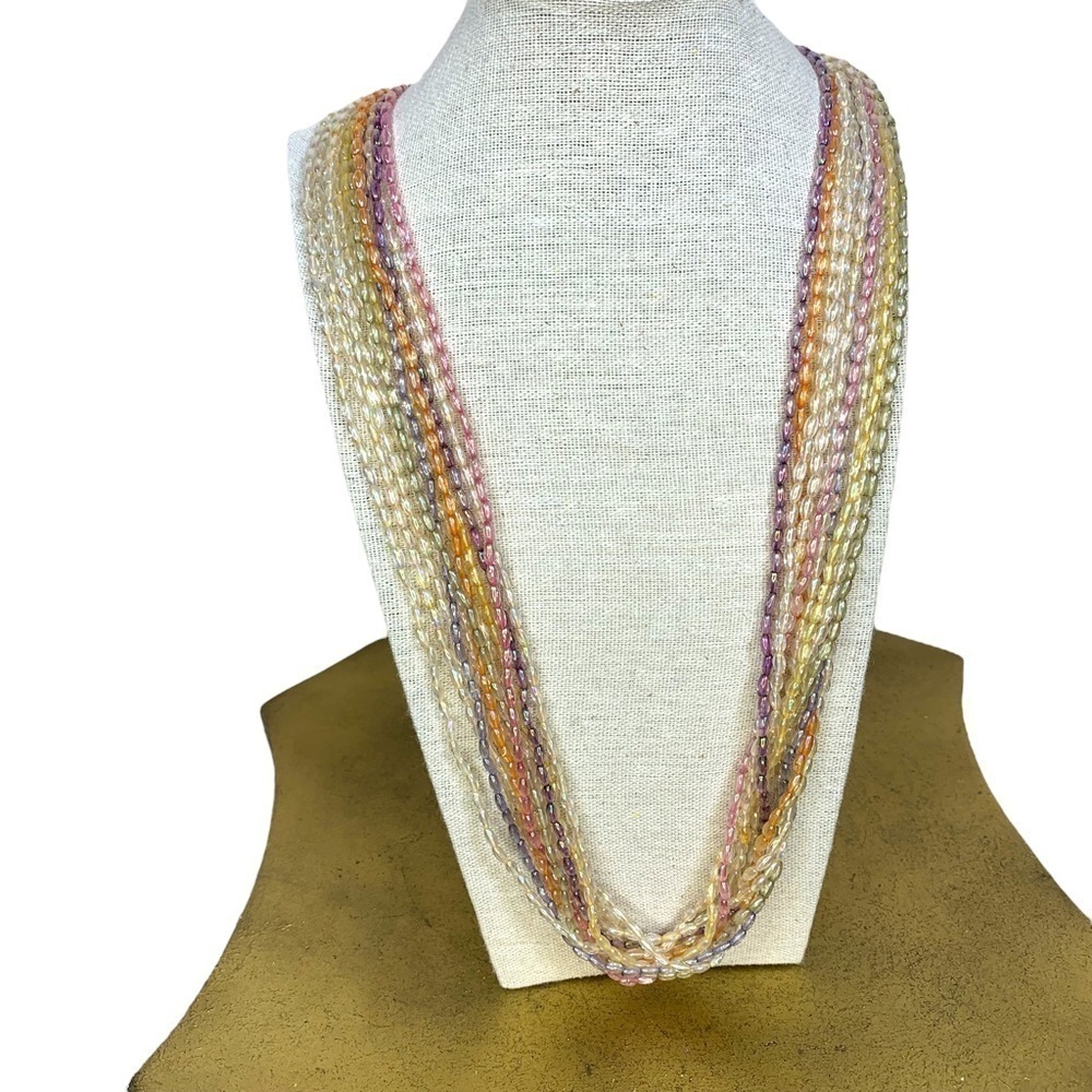 Vintage Iridescent Necklace Layered Pearl Pastel Gold Closure